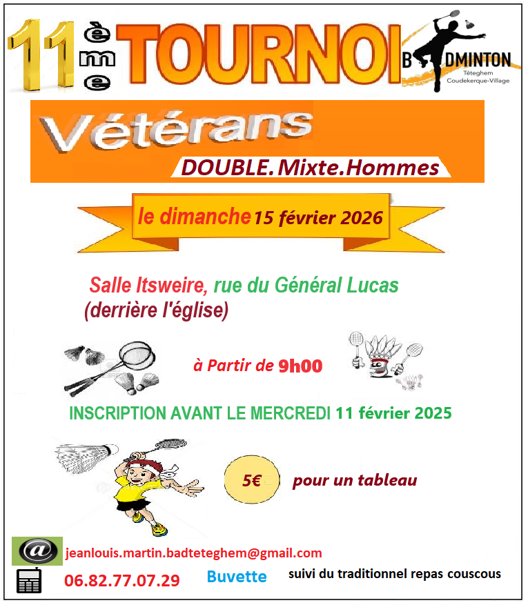 Le club de badminton de  teteghem Tournoi vétéran + repas